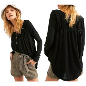 We The Free 'Must Have Thermal Henley' long Sleeve Top black flowy oversized